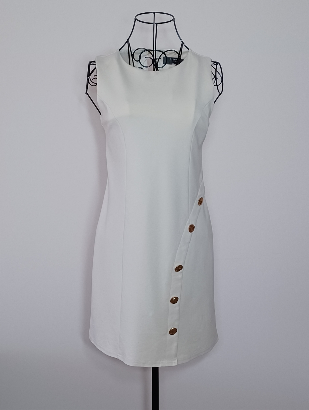 Primark Ivory Sheath Dress With Gold Button Detail- Size S